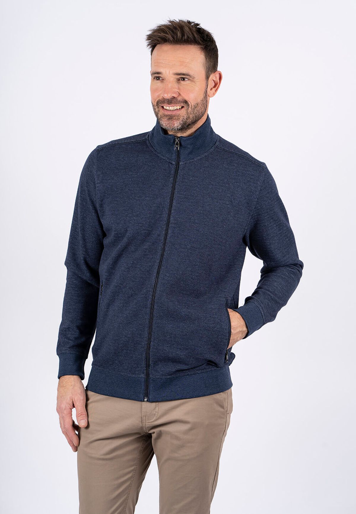 Pre End - Chest sweat cardigan med lommer i navy