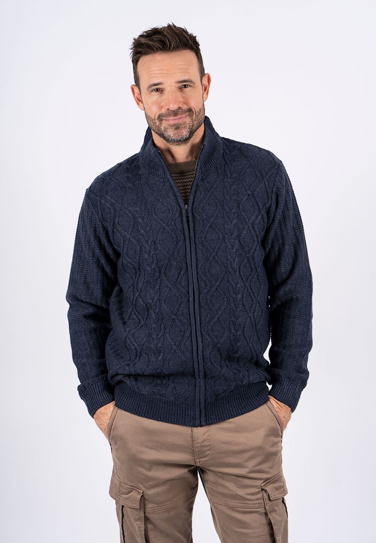 Pre End - Henry strik cardigan med foer i navy