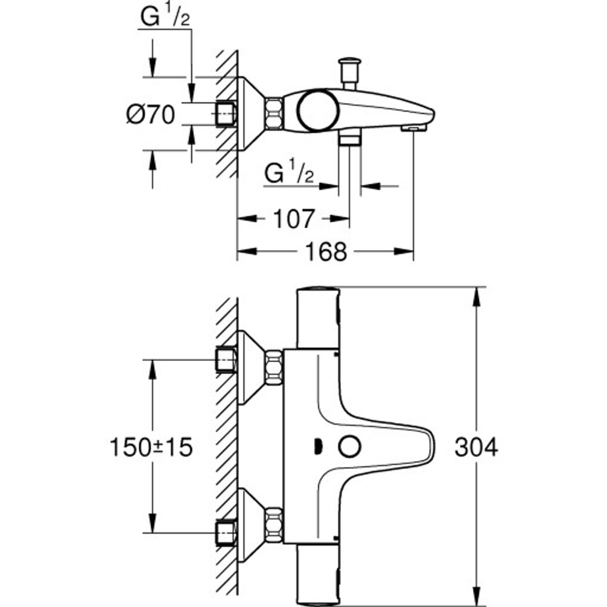 Precision Start termostatarmatur til kar 1/2"