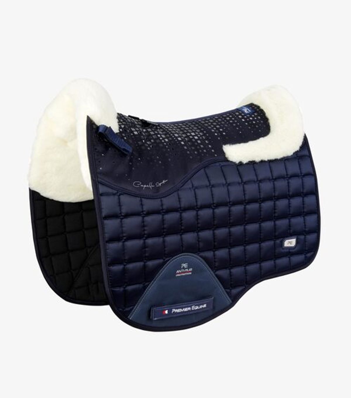 Premier Equine Capella Close Contact Merino Wool Dressur Underlag - Navy/natur merino