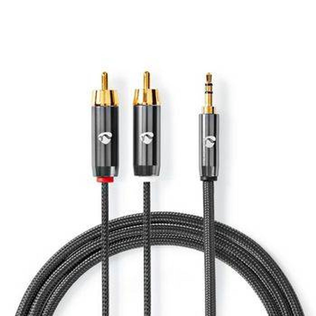 Premium Minijack 3.5mm til 2 x Phono/RCA kabel - Guldbelagt - Metalgrå - 1 m