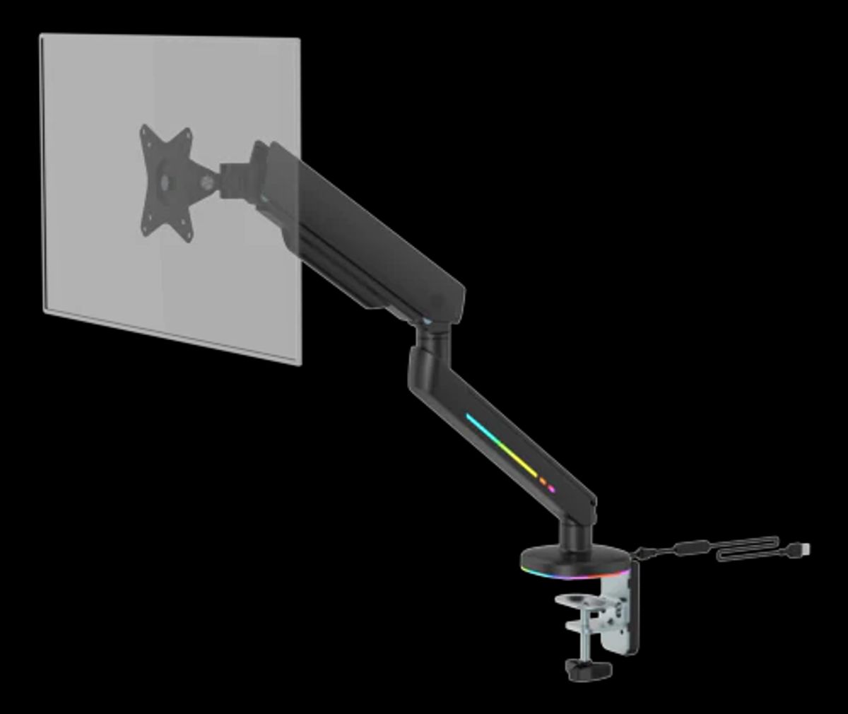 Premium RGB Single Monitor Arm - Sort - Justerbar - 17-32"