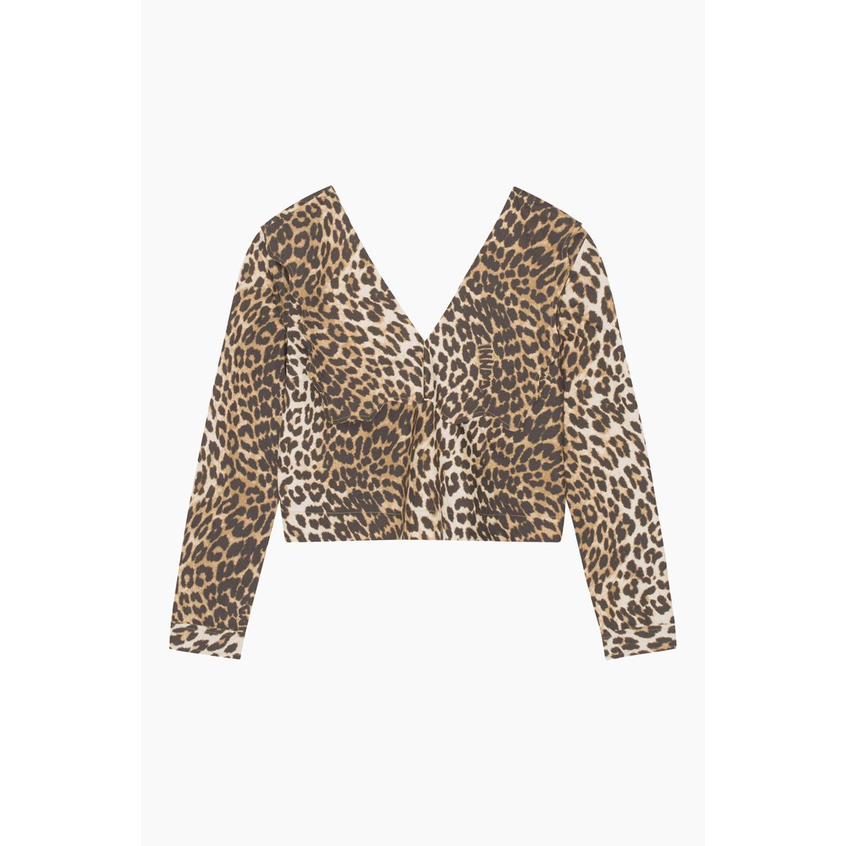 Printed Cotton Rhythm Collar Blouse - Big Leopard Almond - GANNI - Leopard L