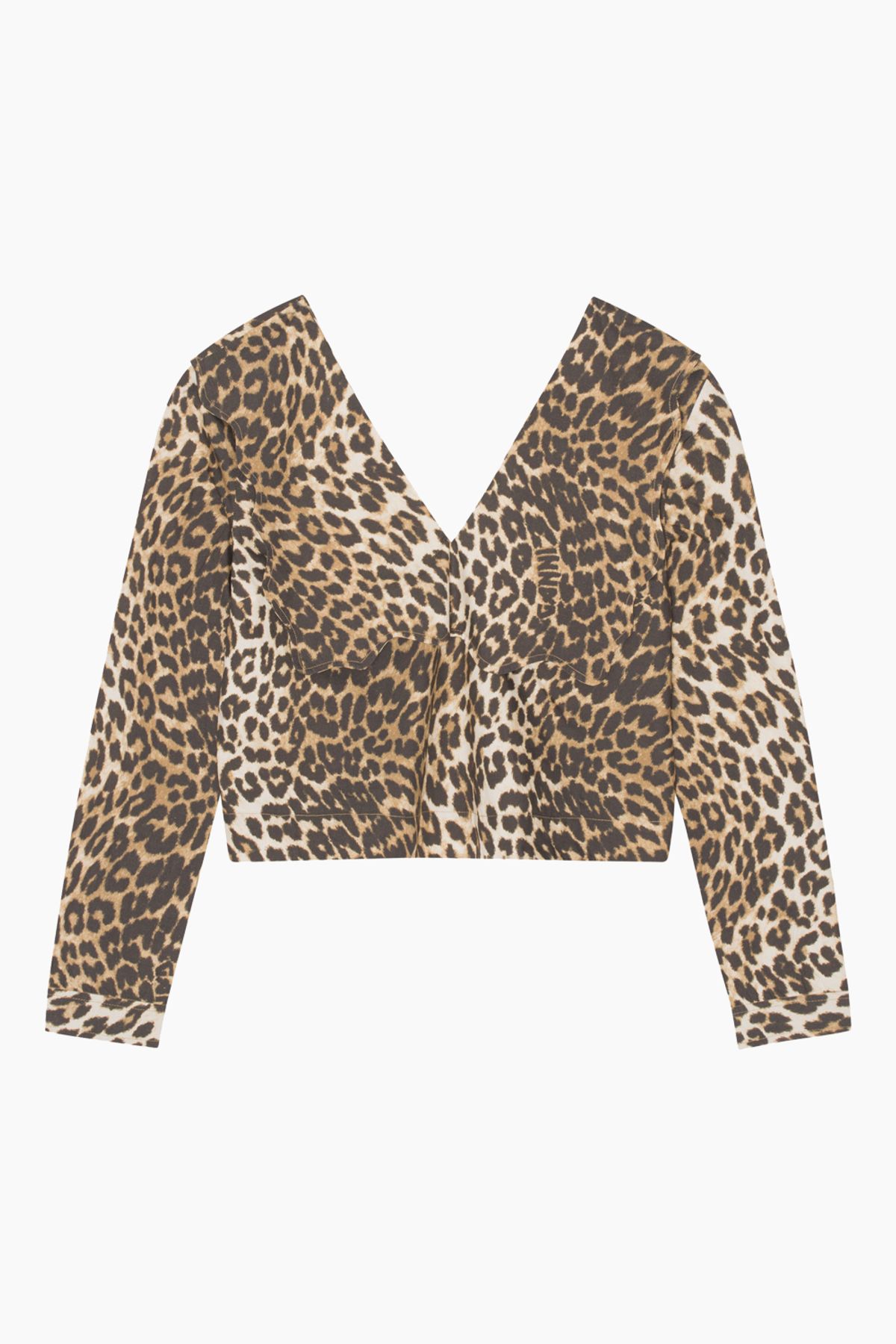 Printed Cotton Rhythm Collar Blouse - Big Leopard Almond - GANNI - Leopard XL