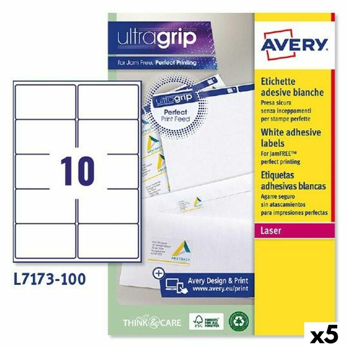 Printer labels Avery L7173 Hvid 100 Ark 99,1 x 57 mm (5 enheder)