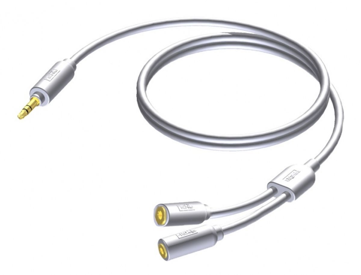 Procab CIP705 Minijack 3,5mm Stereo Han til 2xHun kabel - Hvid