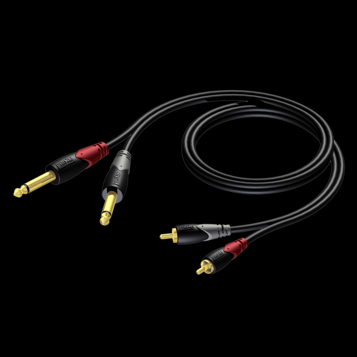 Procab CLA631 - 2xJack 6,3mm Han til 2xPhono/RCA Han kabel 1 meter