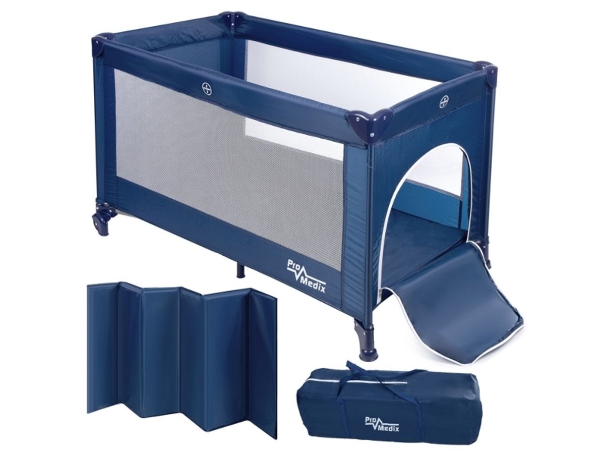 Promedix Travel Cot, 125X65x74cm, Blue, Wheels, Protective Cover, Pr-803 B