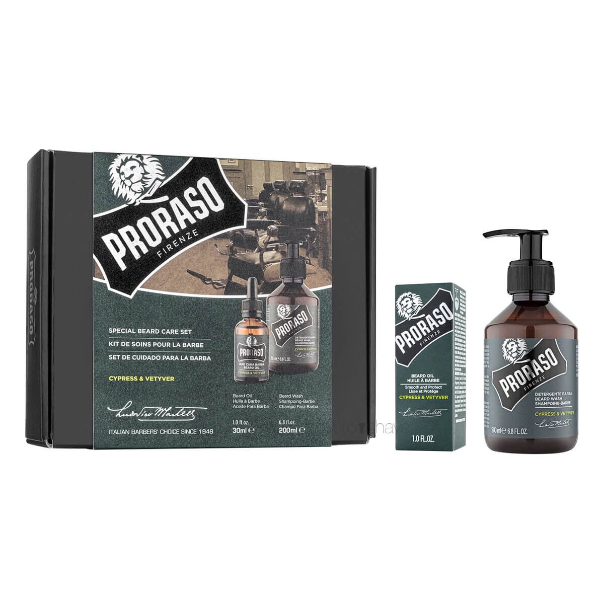 Proraso Gaveæske, Duo Pack, Skægshampoo & Skægolie, Cypress & Vetiver