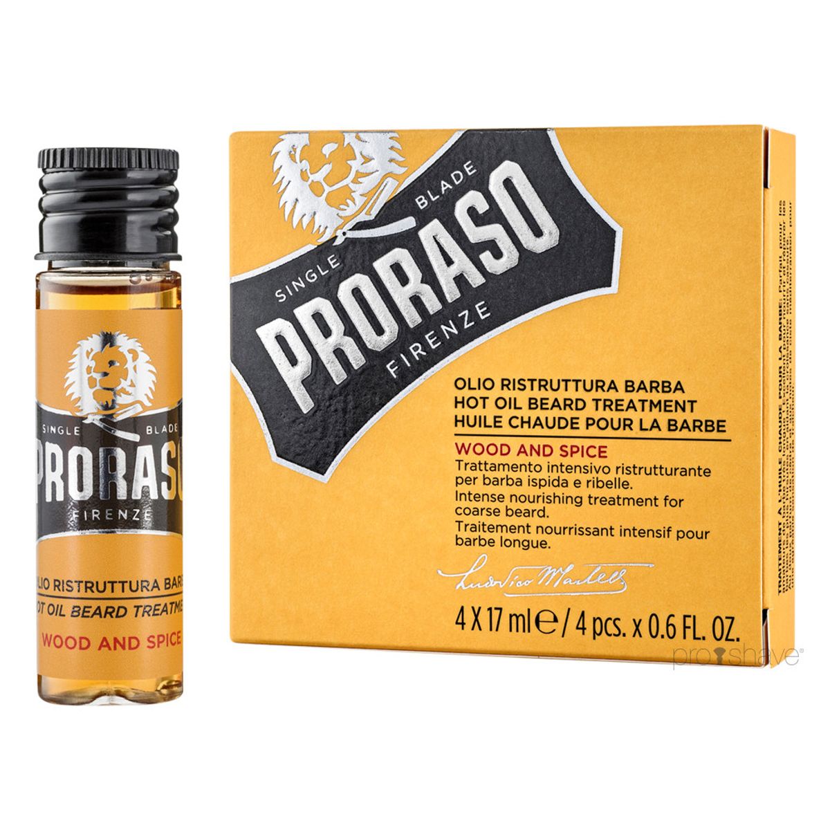 Proraso Varm Skægolie, Wood & Spice, 4x17 ml.