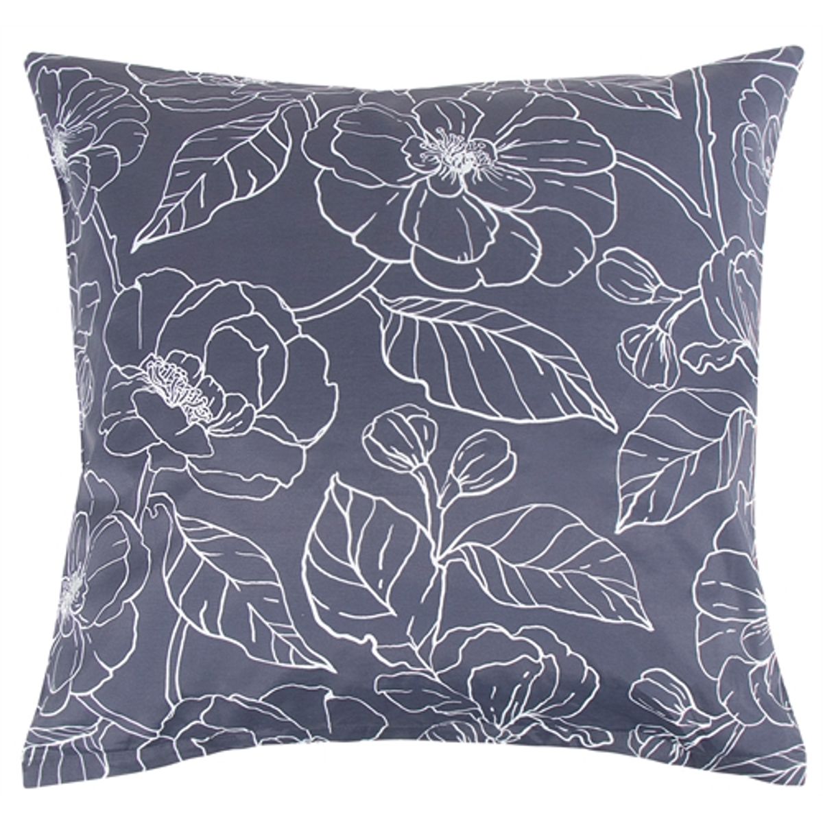 Pudebetræk 60x63 cm - Blåt blomstret hovedpude betræk i polycotton - Borg Living