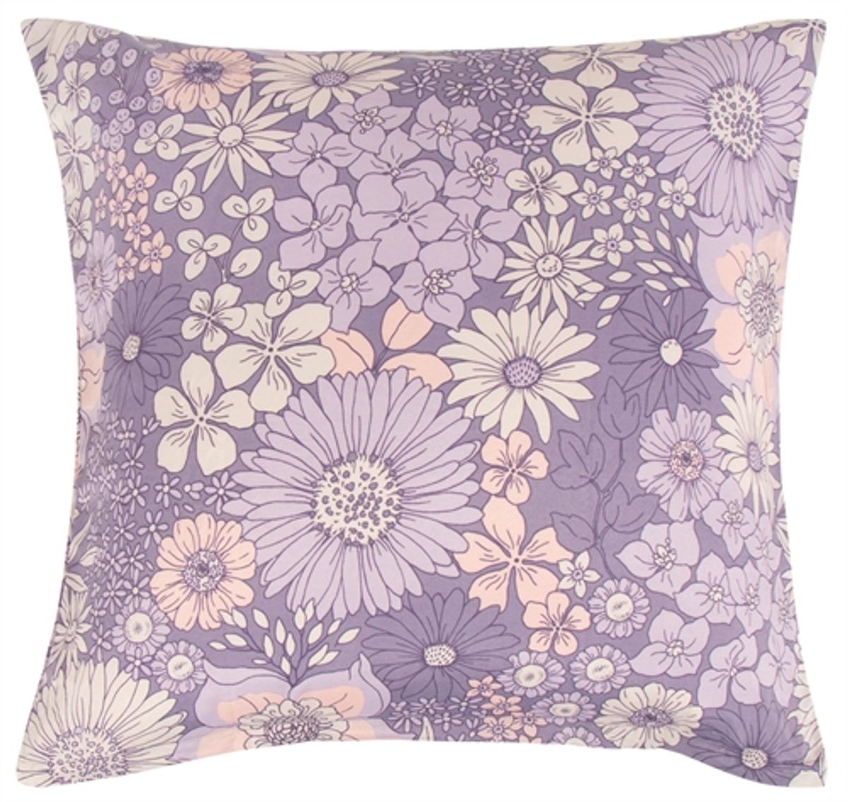 Pudebetræk 60x63 cm - Lilla blomstret hovedpude betræk i polycotton - Borg Living