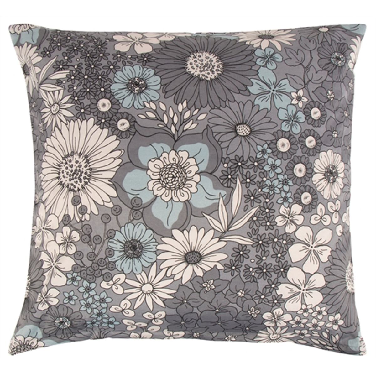 Pudebetræk 60x63 cm - Sort blomstret hovedpude betræk i polycotton - Borg Living