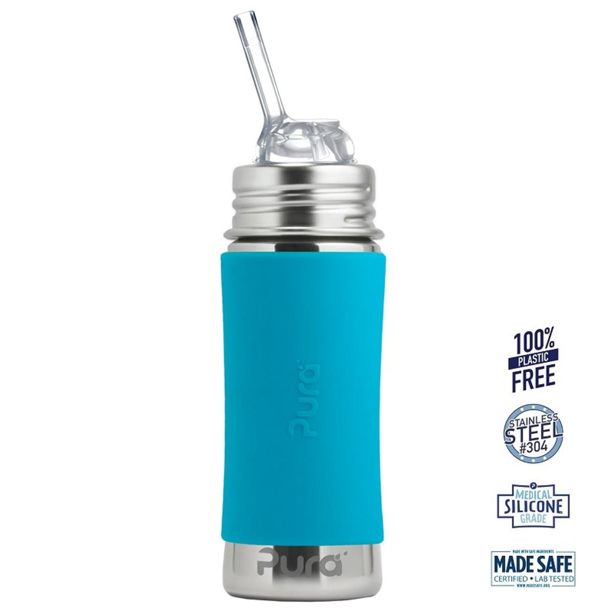 Pura® - Kiki Straw Baby Sutteflaske 6+ mdr. Aqua 325ml - Fast flow