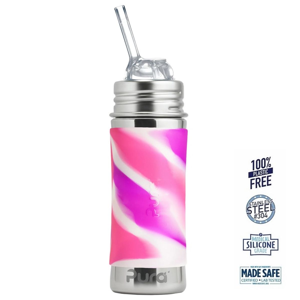 Pura® - Kiki Straw Baby Sutteflaske 6+ mdr. Pink | Rosa | Hvid 325ml - Fast flow