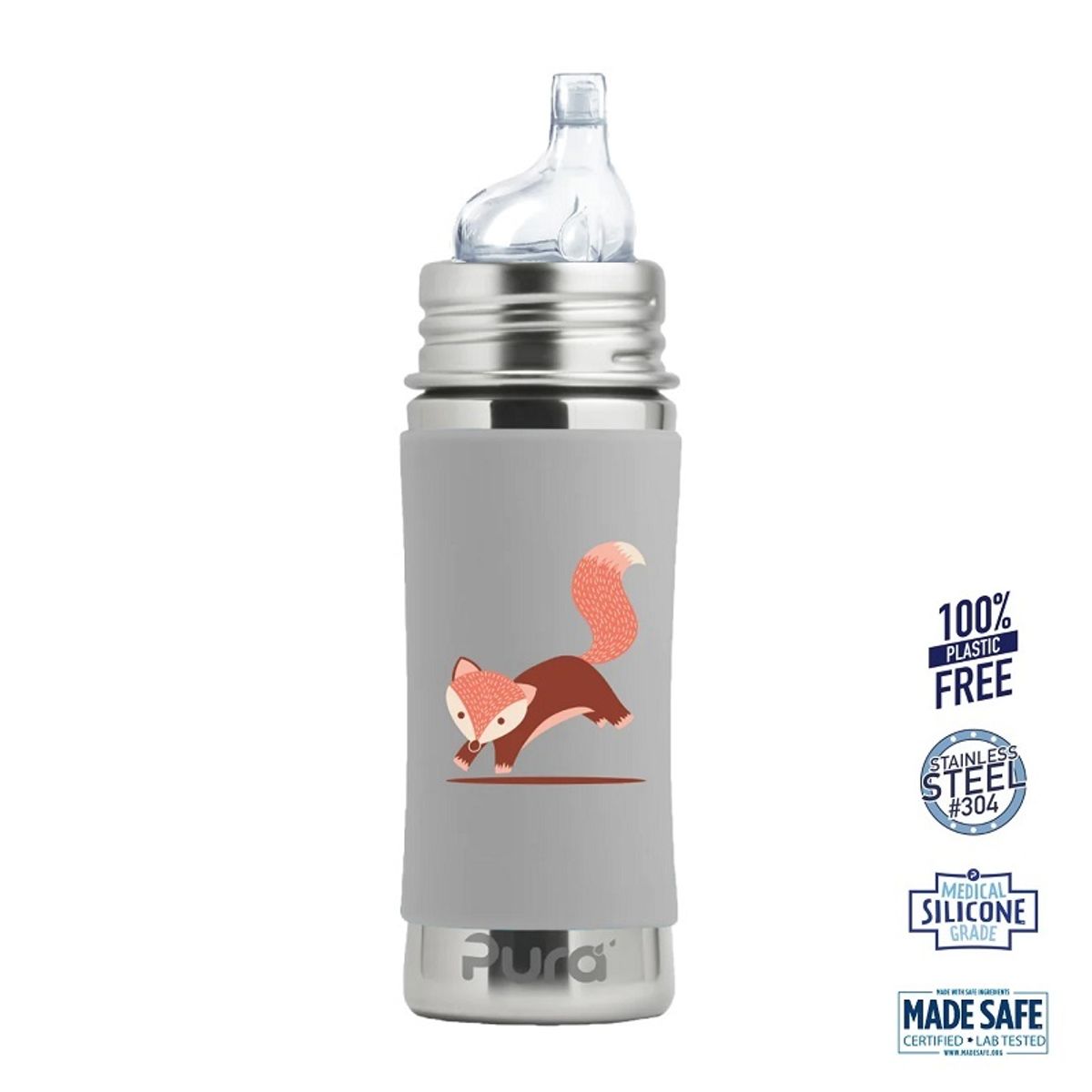 Pura® - Sipper Spouts Baby Sutteflaske 6+ mdr. Grey Fox 325ml - Fast flow