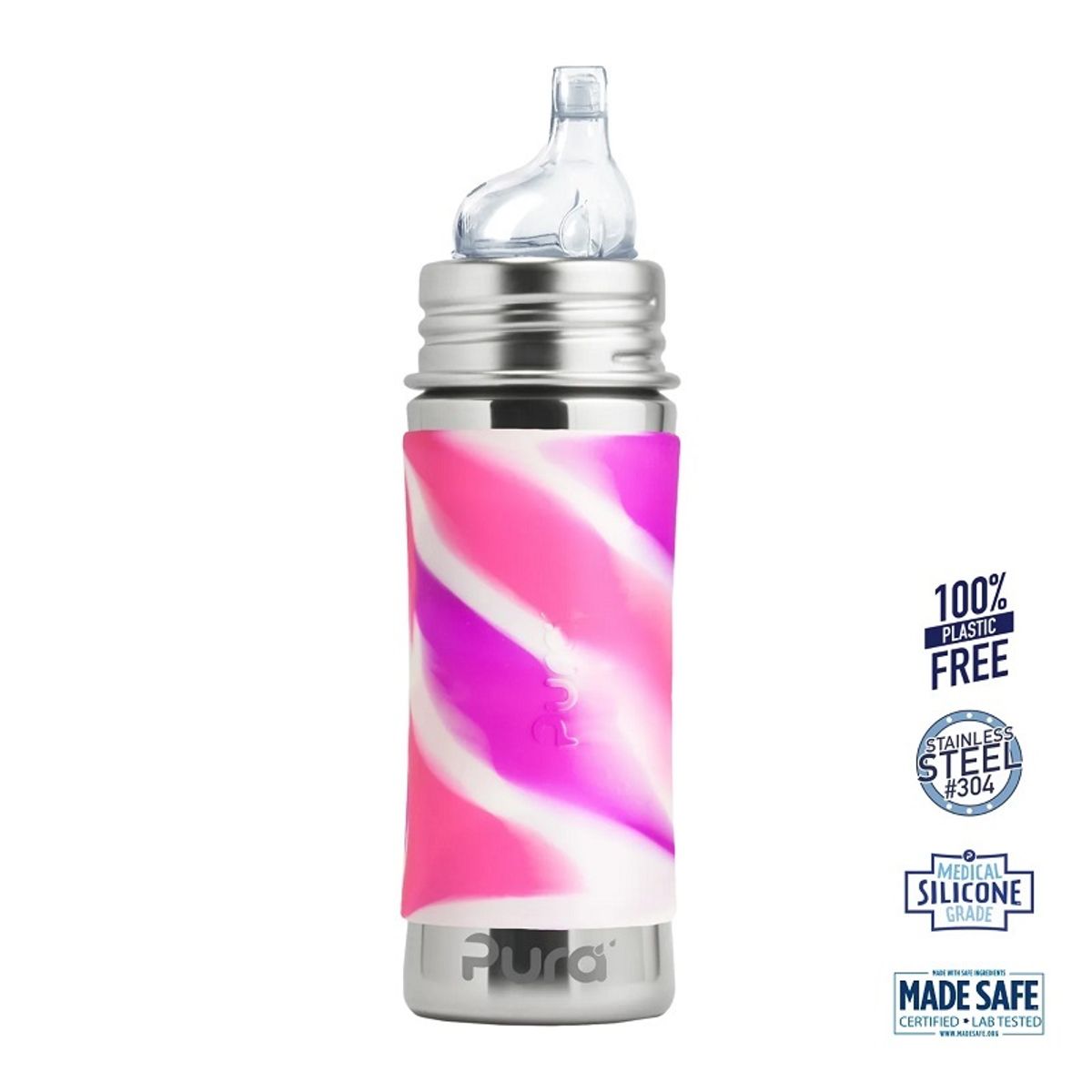 Pura® - Sipper Spouts - Baby Sutteflaske 6+ mdr. Pink | Rosa | Hvid 325ml - Fast flow