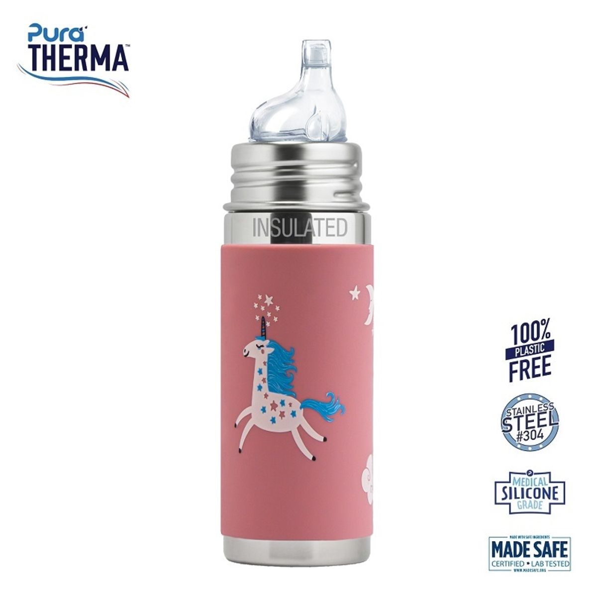 Pura® - Therma Kiki Sipper Baby Sutteflaske 6+ mdr. Enhjørning 260ml - Fast flow