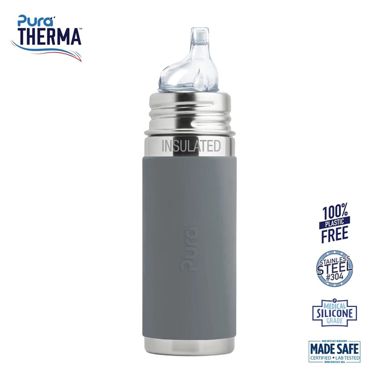 Pura® - Therma Kiki Sipper Baby Sutteflaske 6+ mdr. Grey 260ml - Fast flow