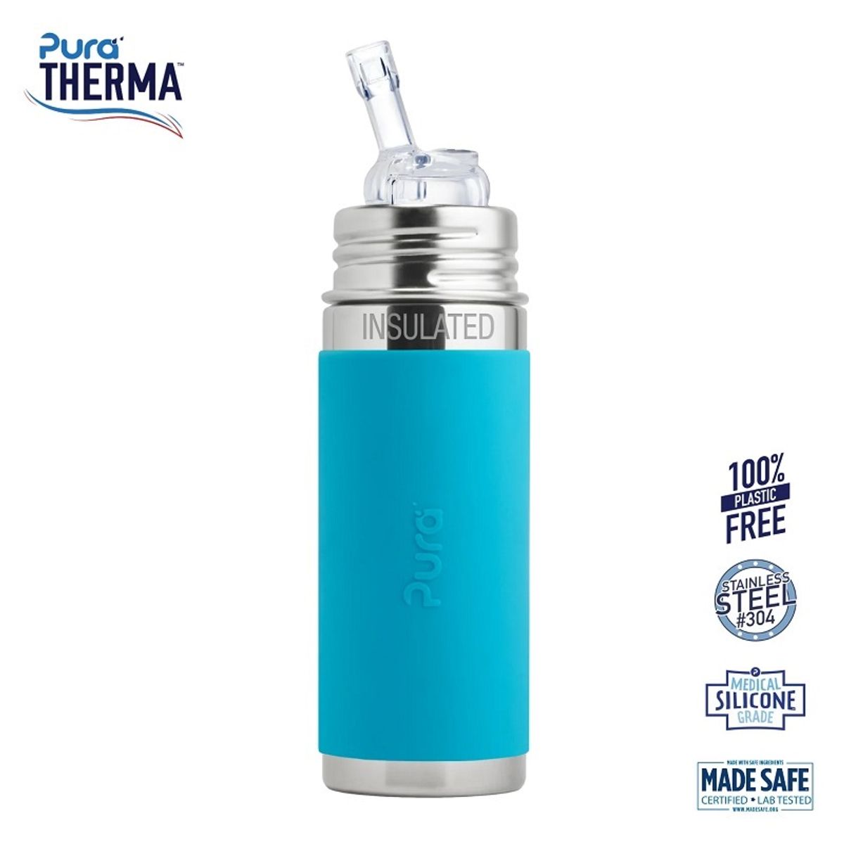 Pura® - Therma Kiki Straw Baby Sutteflaske 6+ mdr. Aqua 260ml - Fast flow