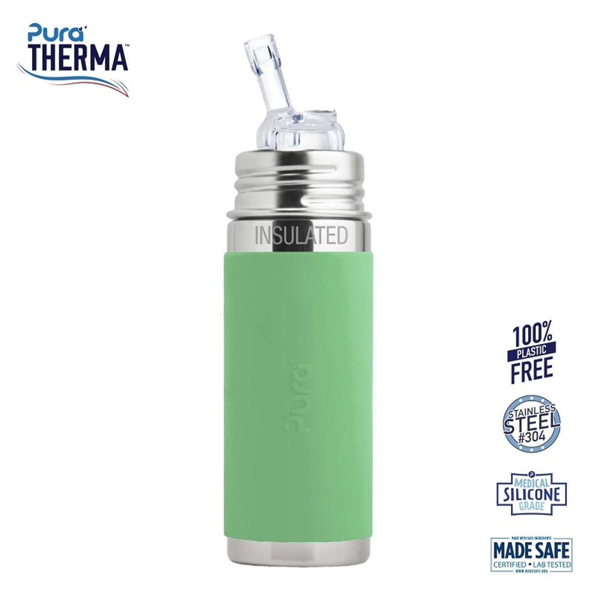 Pura® - Therma Kiki Straw Baby Sutteflaske 6+ mdr. Moss 260ml - Fast flow