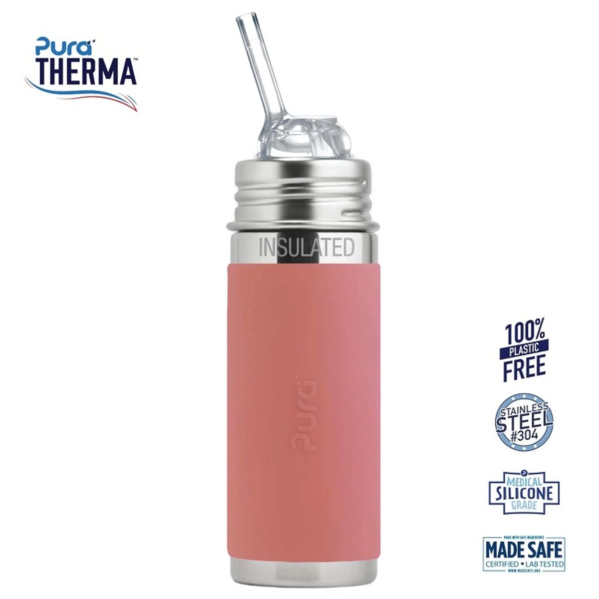 Pura® - Therma Kiki Straw Baby Sutteflaske 6+ mdr. Rosa 260ml - Fast flow