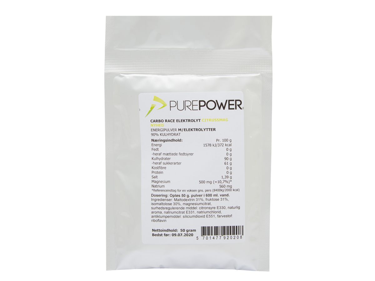 PurePower Carbo Race Elektrolyt - Energidrik - Citrus - 50 gram.