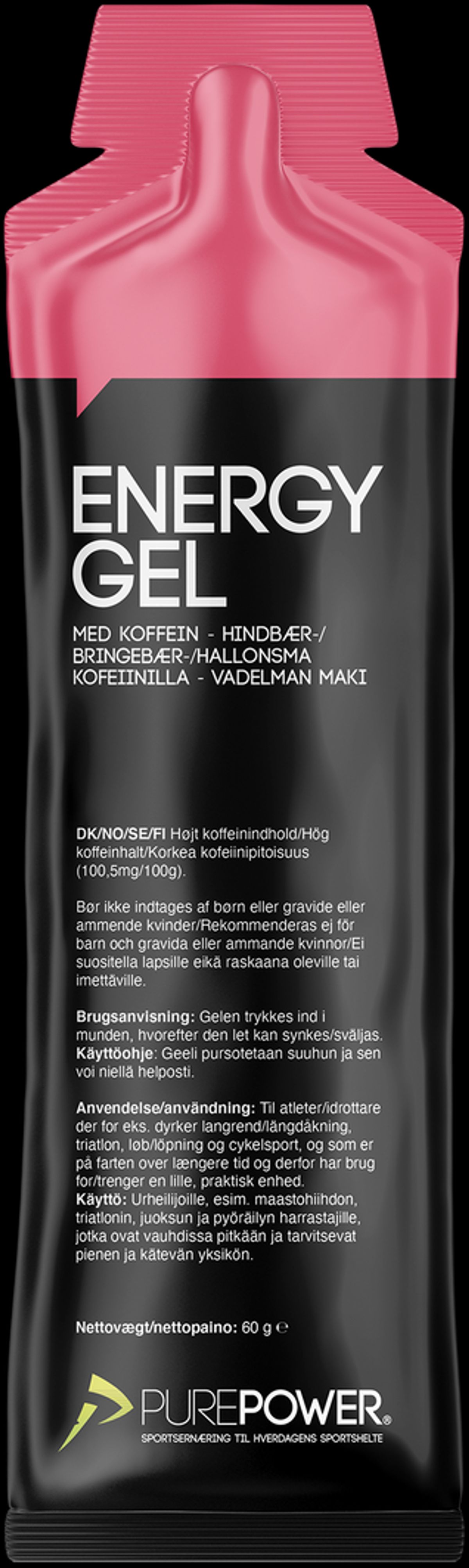 Purepower Energy Gel Koffein Hindbær - 60g