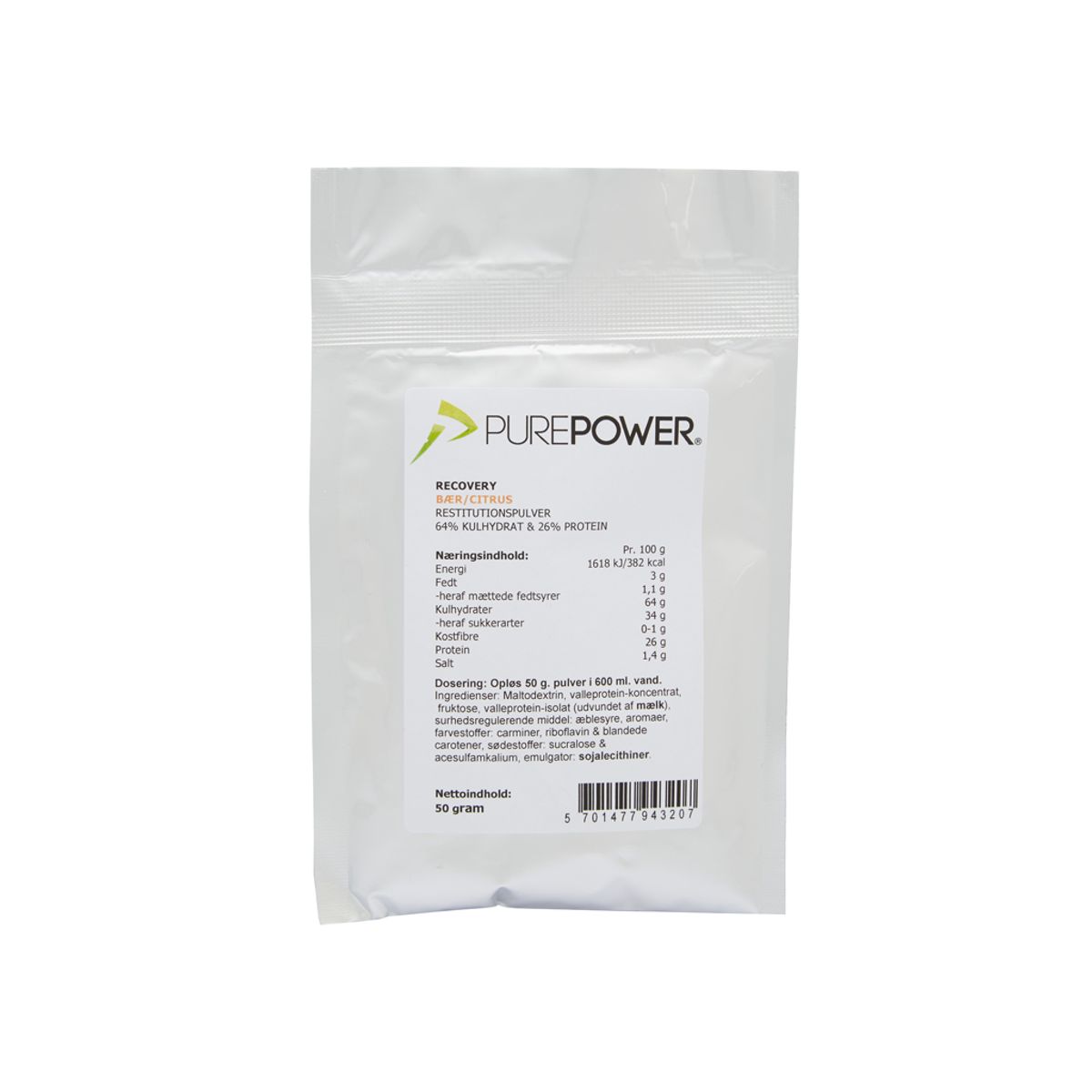 PurePower Recovery - Proteinholdig restitutionsdrik - Bær/citrus - 50 gram.