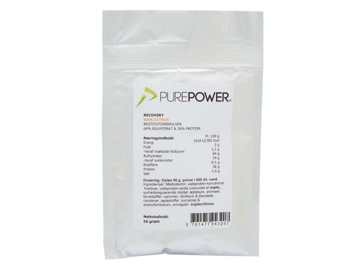 PurePower Recovery - Proteinholdig restitutionsdrik - Bær/citrus - 50 gram. OBS MHT 18-01-2025