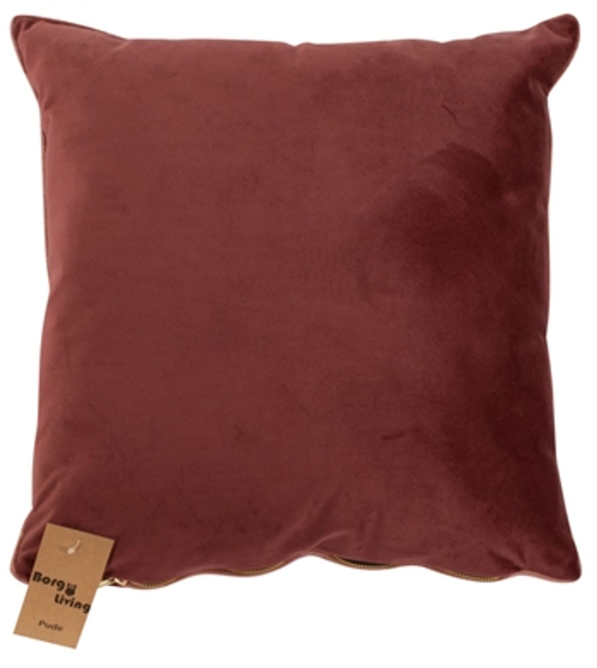 Pyntepude - 45x45 cm - Ensfarvet bordeaux - Velour - Borg Living