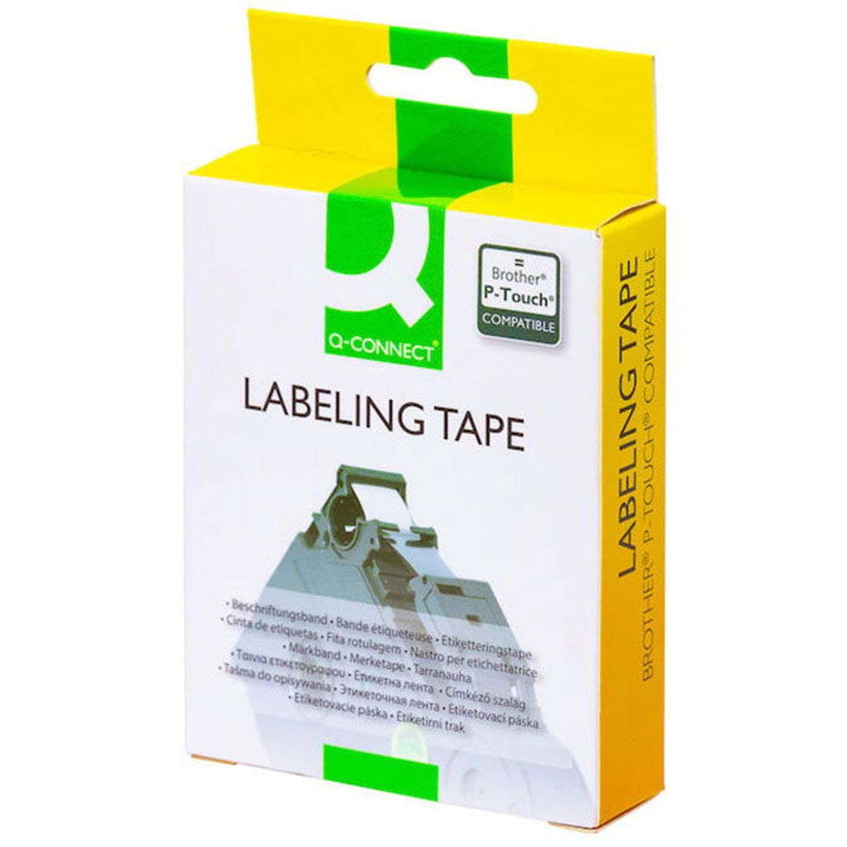 Q-connect lamineret Tze-tape KF18871 sort;gul 24 mm x 8 m