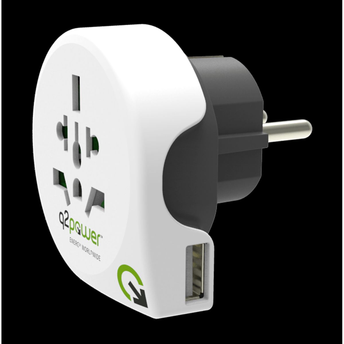 Q2Power World to Europe USB rejseadapter