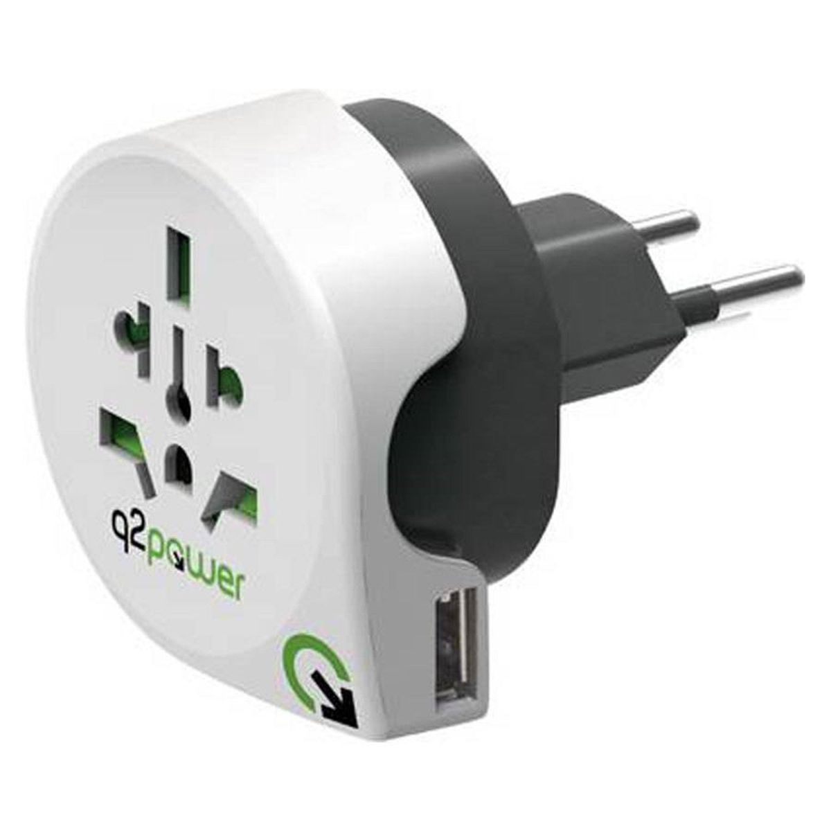 Q2Power World to Switzerland + Italy + Brazil 2xUSB Rejseadapter