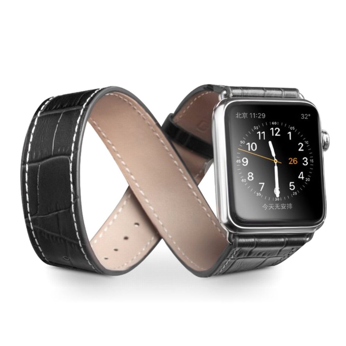 QIALINO - Apple Watch 45/44/42mm Series 7,6,5,4,3,2,1 - Ægte læder rem - Sort