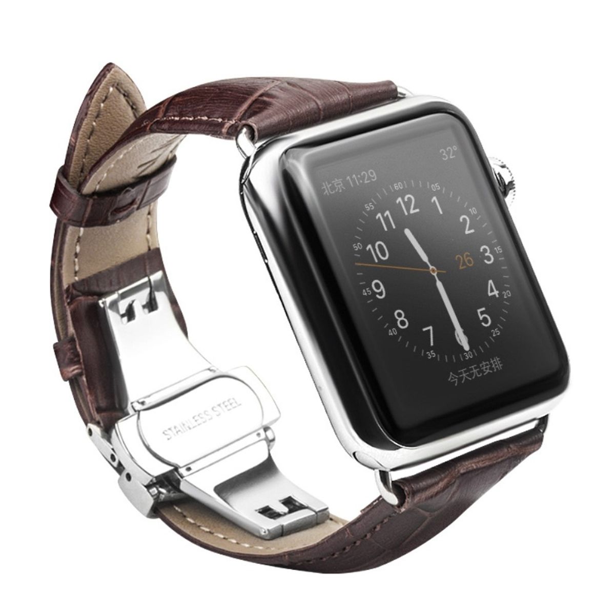 QIALINO - Krokodille Design - Apple Watch 40/38mm Series 5,4,3,2,1 - Ægte læder rem - Brun