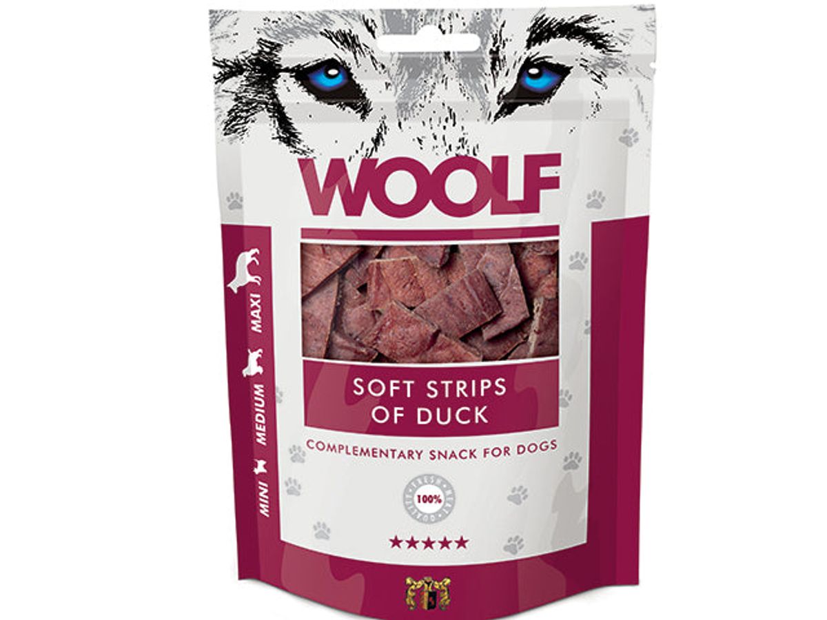 Qpet - Woolf Soft strips med And 100g Godbidder - Hundegodbidder