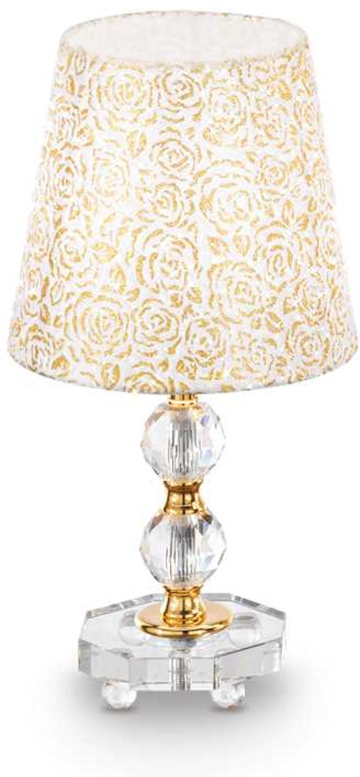 Queen, Bordlampe, E27 max 1 x 60W, E27, guld/gennemsigtig, metal, glas, stof, Ø200xH365mm