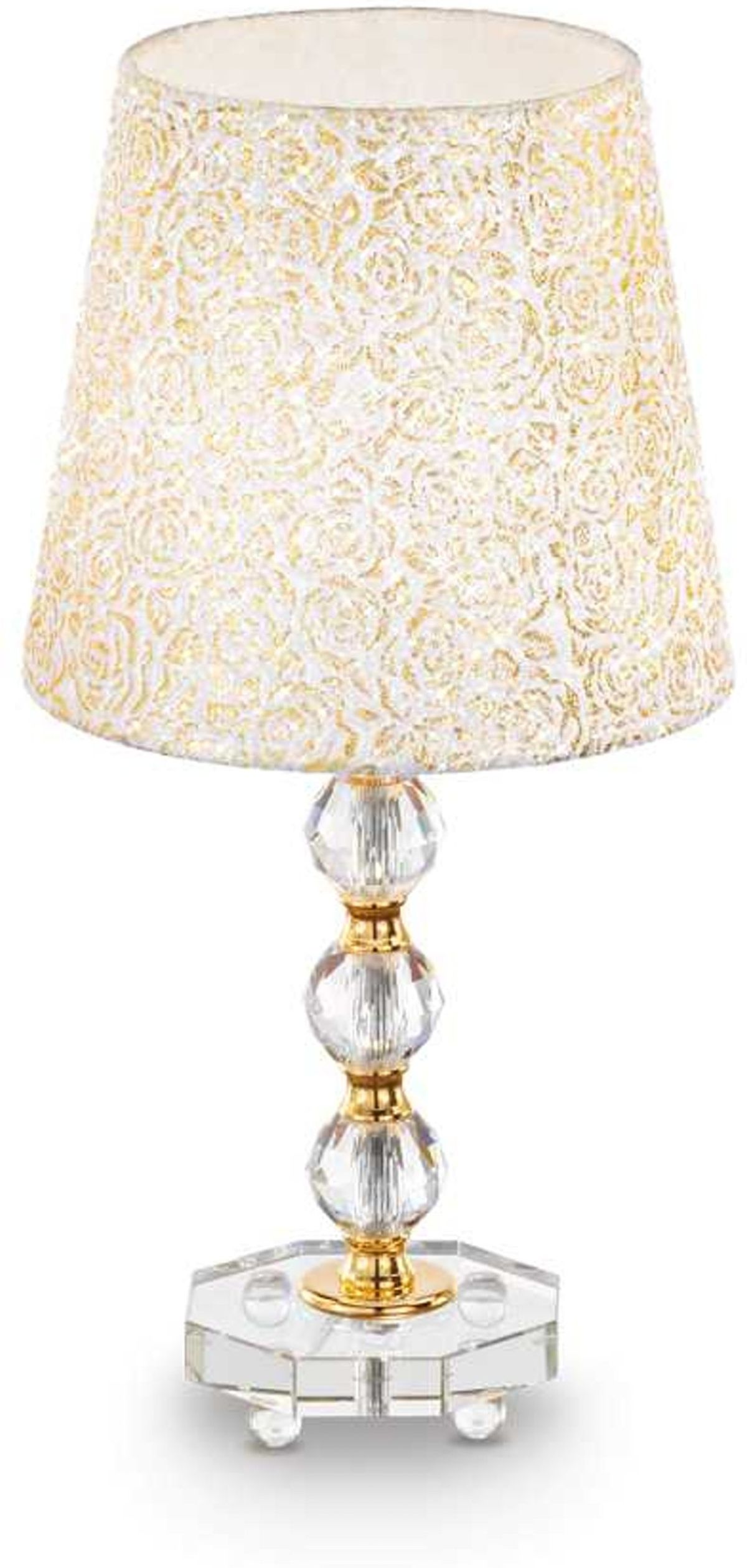 Queen, Bordlampe, E27 max 1 x 60W, E27, guld/gennemsigtig, metal, glas, stof, Ø250xH465mm