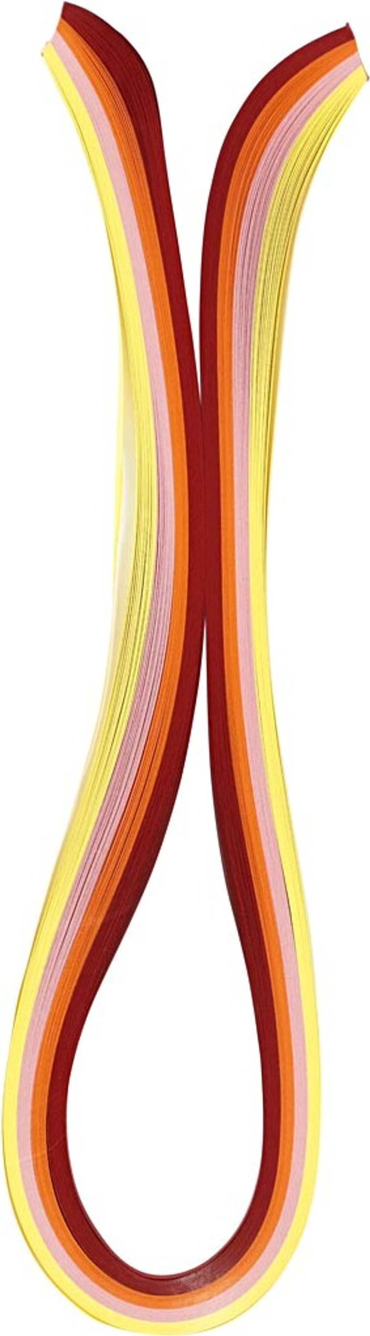 Quillingpapir - L 78 Cm - B 5 Mm - 120 G - Orange - Pink - Rød - Gul - 100 Stk.