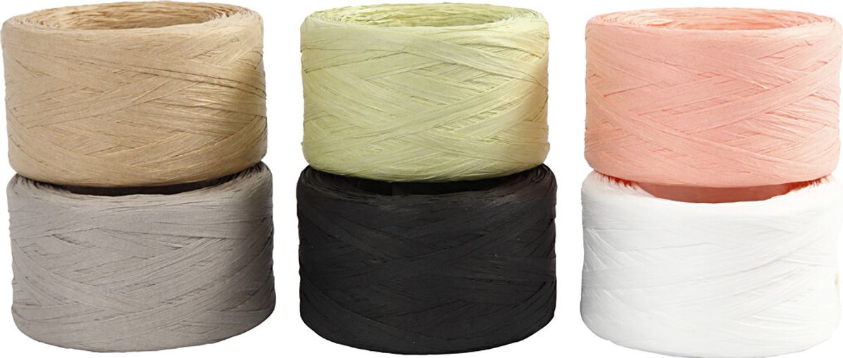 Raffia Papirgarn - B 7-8 Mm - Forskellige Farver - 6x100 M