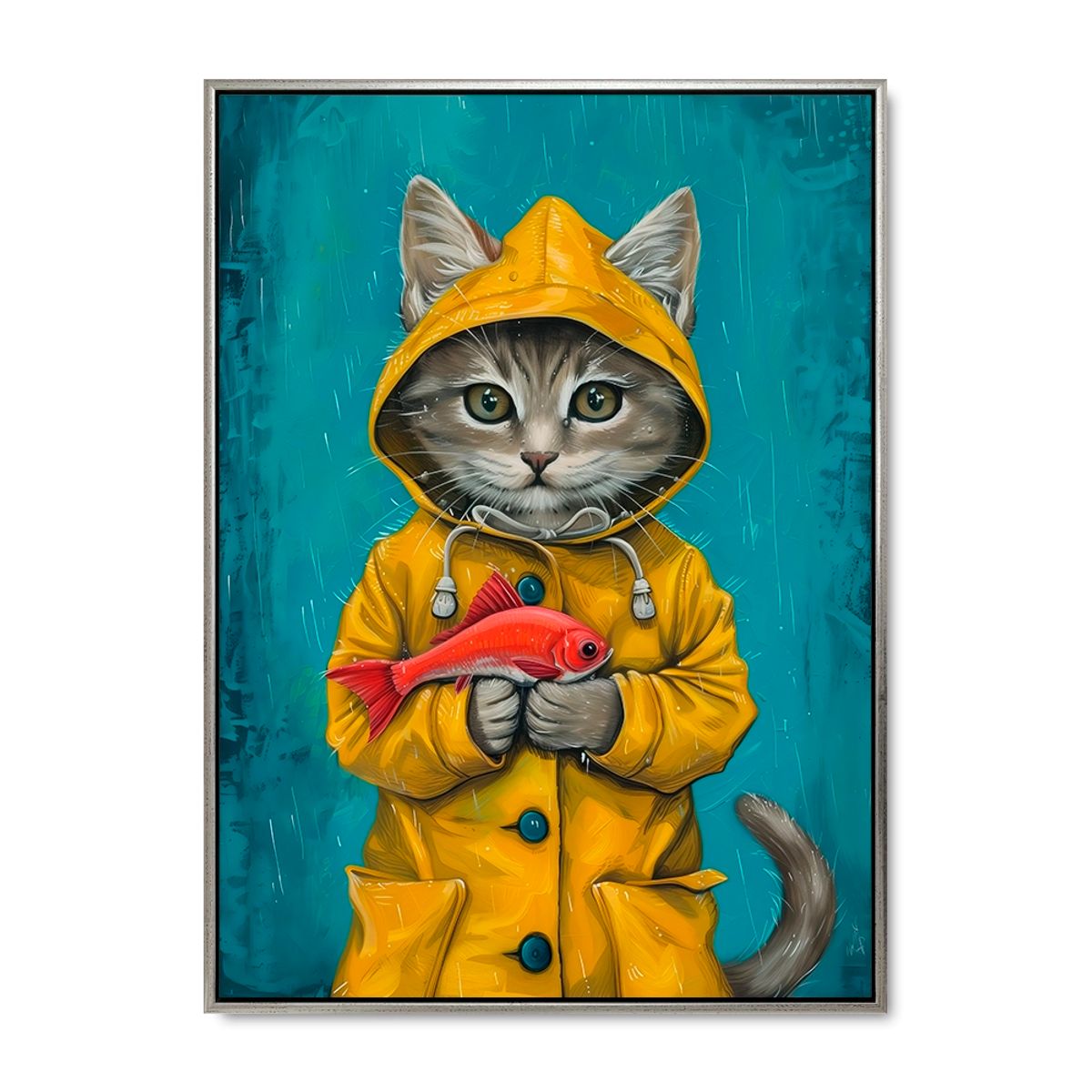 Raincoat Catitude - 100x140 cm. - Sølv ramme