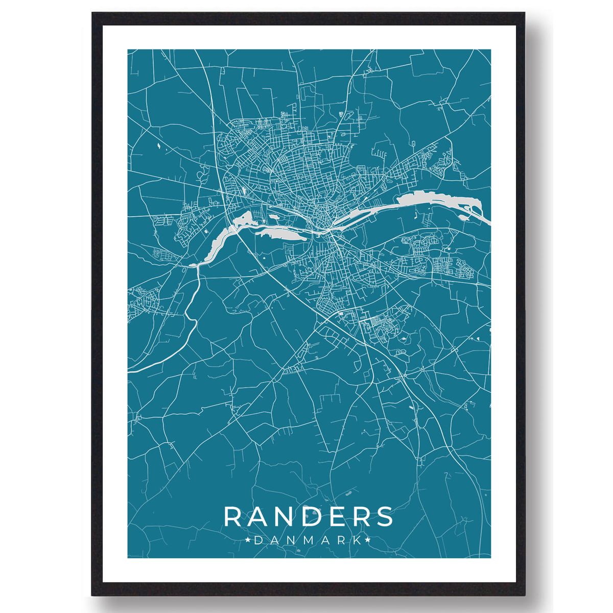 Randers by plakat - blå (Størrelse: M - 30x40cm)