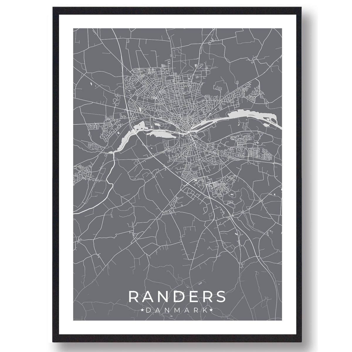 Randers by plakat - grå (Størrelse: S - 21x29,7cm (A4))