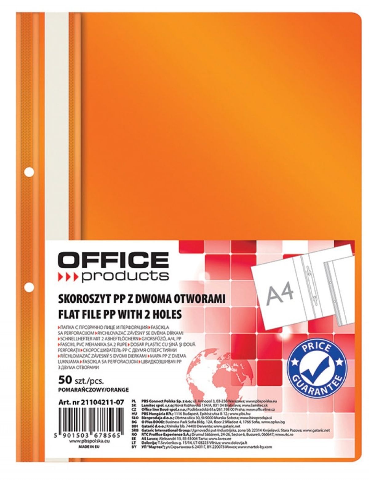 Rapportmappe A4 Orange Transparent For- og Bagside 50 stk.