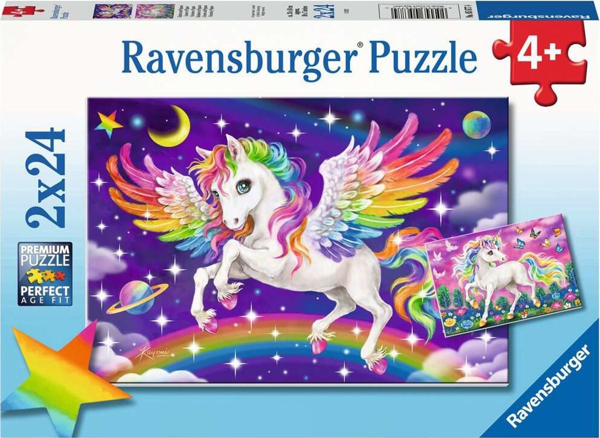 Ravensburger Puslespil - Enhjørning Og Pegasus - 2x24 Brikker