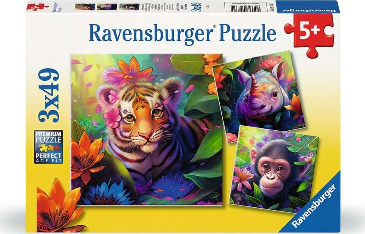 Ravensburger Puslespil - Jungle Dyreunger - 3x49 Brikker