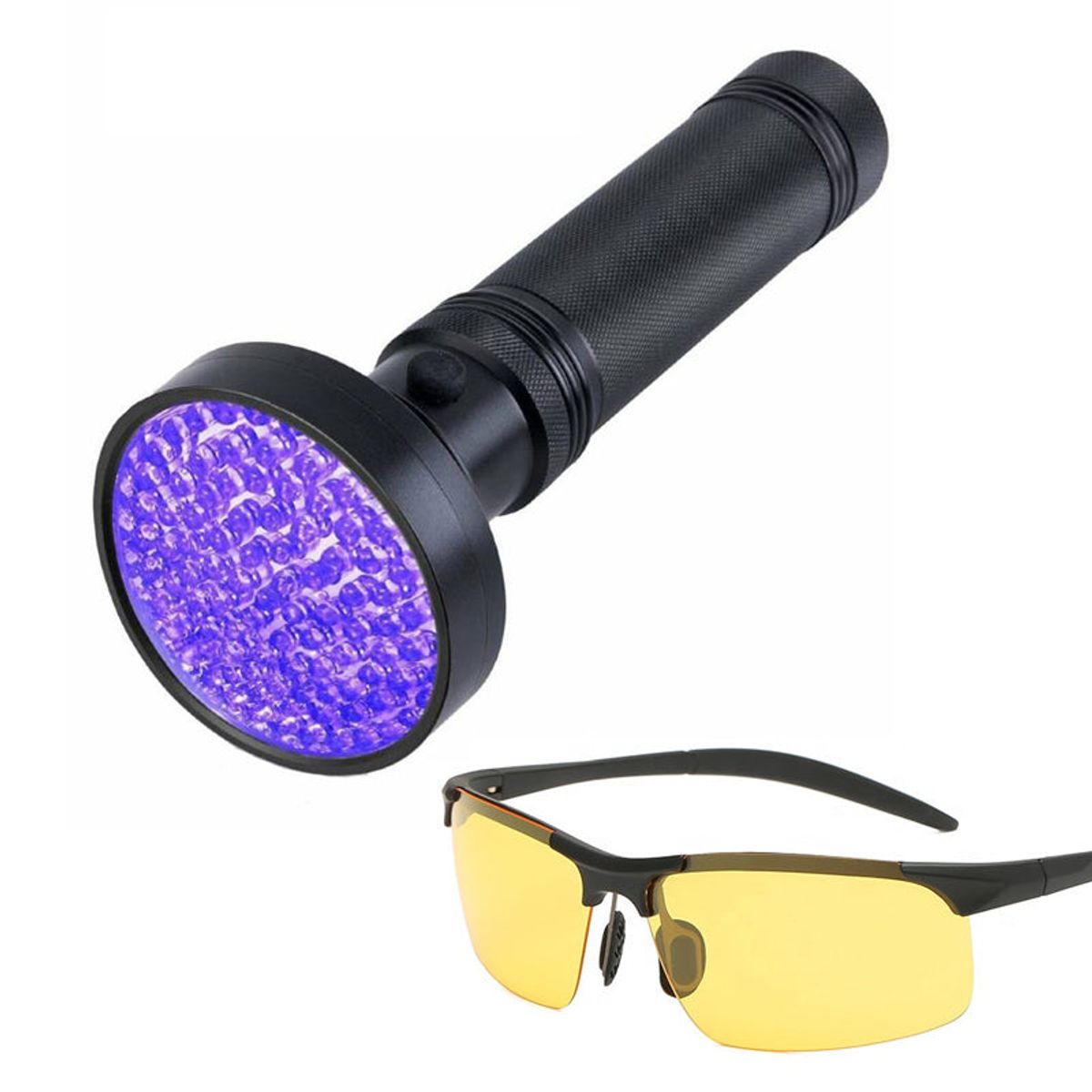 Ravlygte - Billig 100 UV-LEDs | Ravlygte til ravjagt - Ravlygte + ravbrille