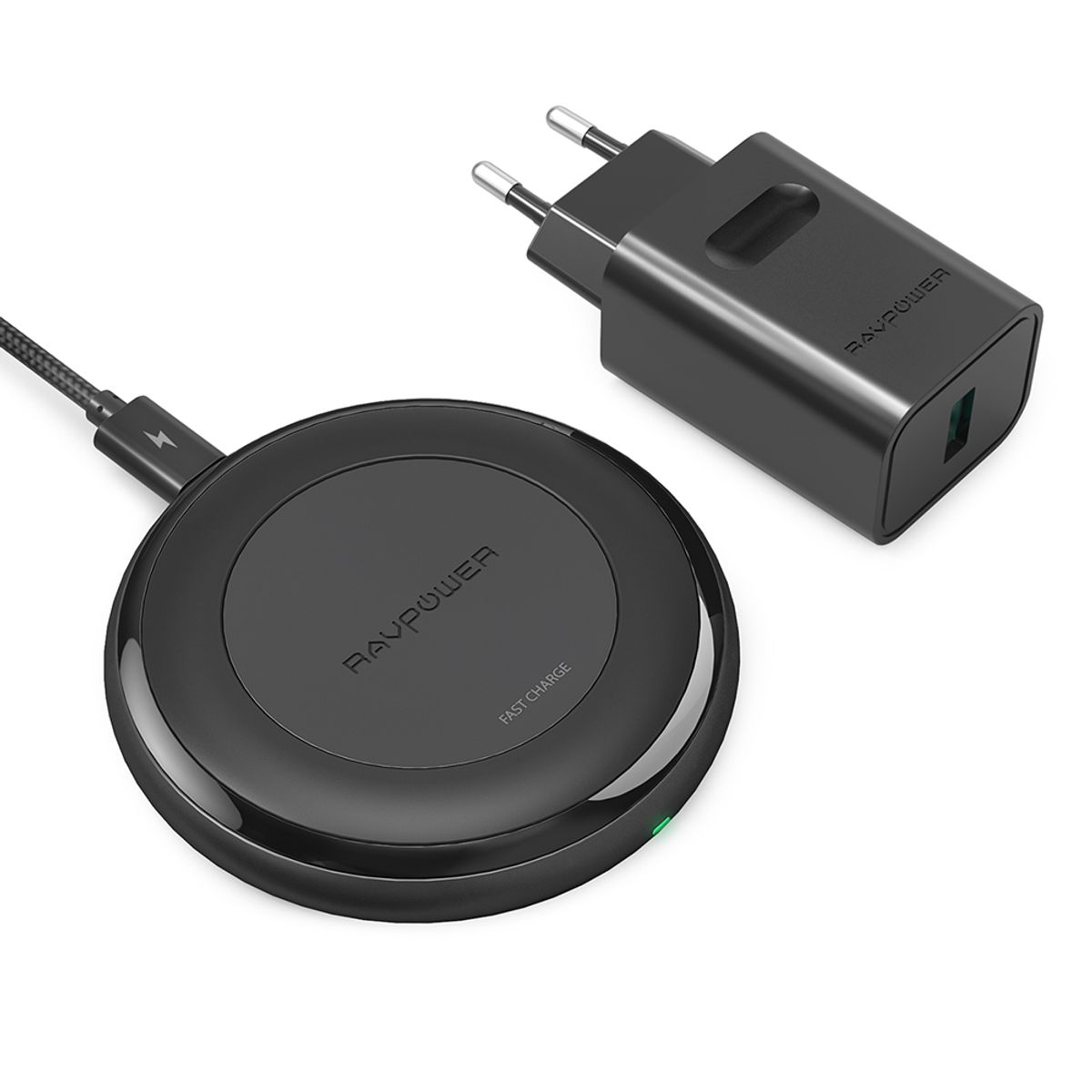 RAVPower Trådløs Qi Oplader, 10W + Quick Charge 3.0 vægoplader