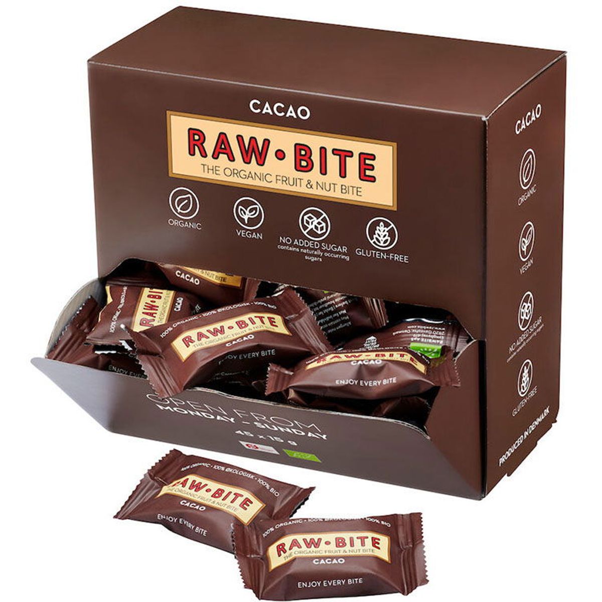 Rawbite Cacao økologisk snackbar 15g 45stk